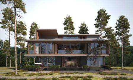 Detached villa 3ds max vray exterior scene model 0