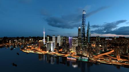 Modern City Night Scene 3ds max vray exterior scen