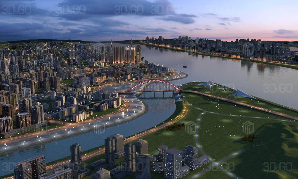 Modern City Aerial view of the City 3ds max vray e