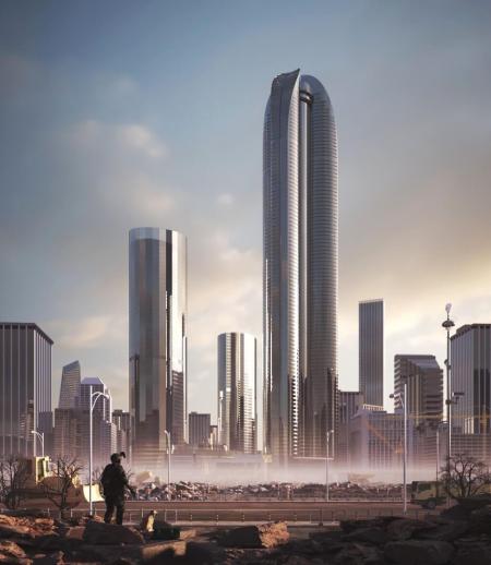Modern City Supertall Gold Public Building 3ds max