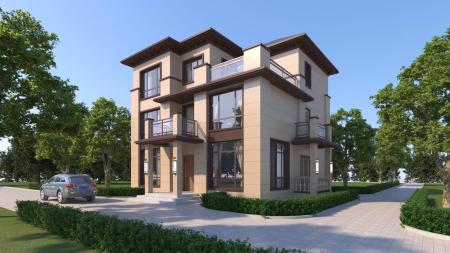 Detached villa 3ds max vray exterior scene model 0