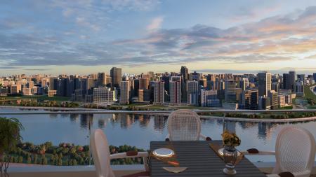 Modern City Balcony Dining Table Dusk 3ds max vray